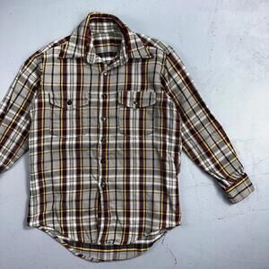 VTG Big Mac JC Penneys Thick 100% Cotton Flannel Work Shirt M 70s Plaid Thrashed